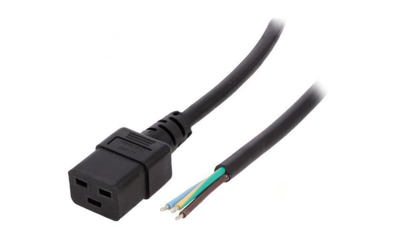 Kabel: 3x1,5mm2, IEC C19 żeński, Dł: 1,8m LT-549 H05VV-F 3X1.5 BLK 1.8M END R