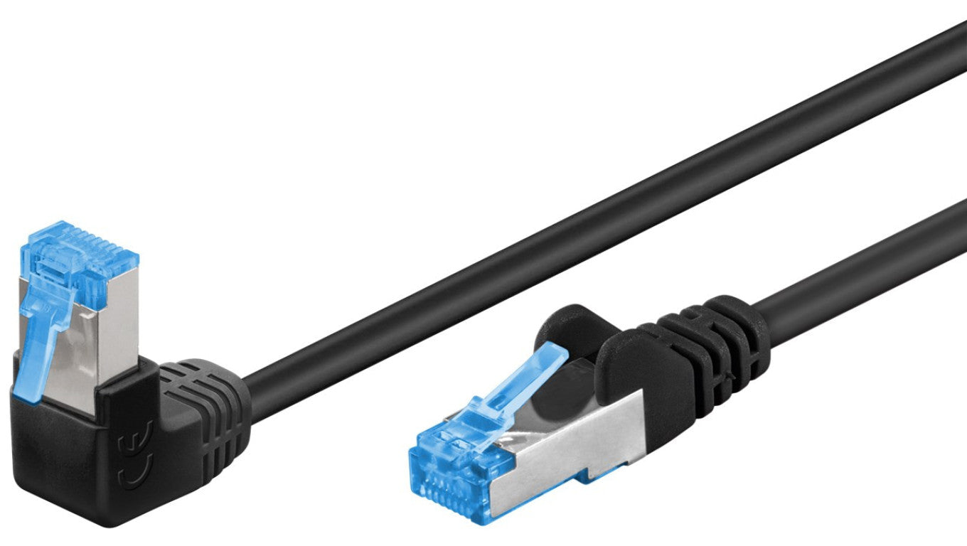 CAT 6AKabel łączący 1x 90 pod kątem,S/FTP (PiMF), Czarny - Długość kabla 0.25 m