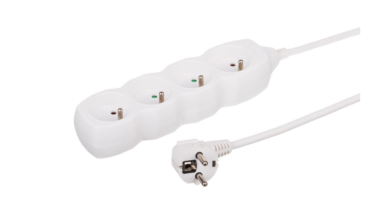 Przedłużacz 4-gniazdowy, 3m biały, 3x1,0mm OWY 34430
