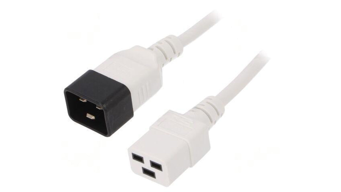 Kabel: 3x1,5mm2, IEC C19 żeński,IEC C20 męski, 1,8m LT-550+549 H05VV-F 1.5/3C WHT 1.8M