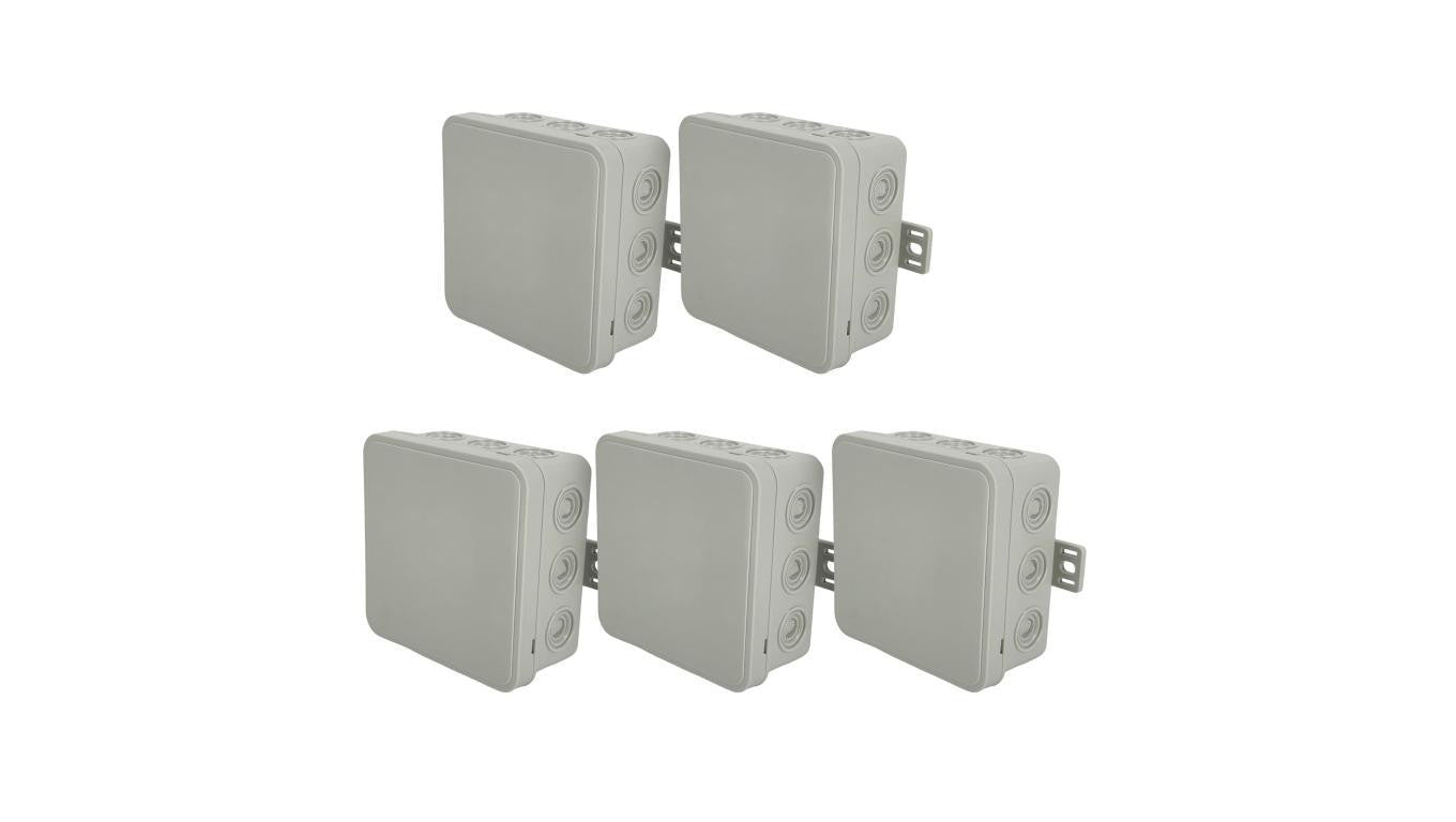 Puszka hermetyczna natynkowa elastyczna 100x100x41mm 12-wlotowa, zamknięcie na klik IP54 szara EDO 5 szt.
