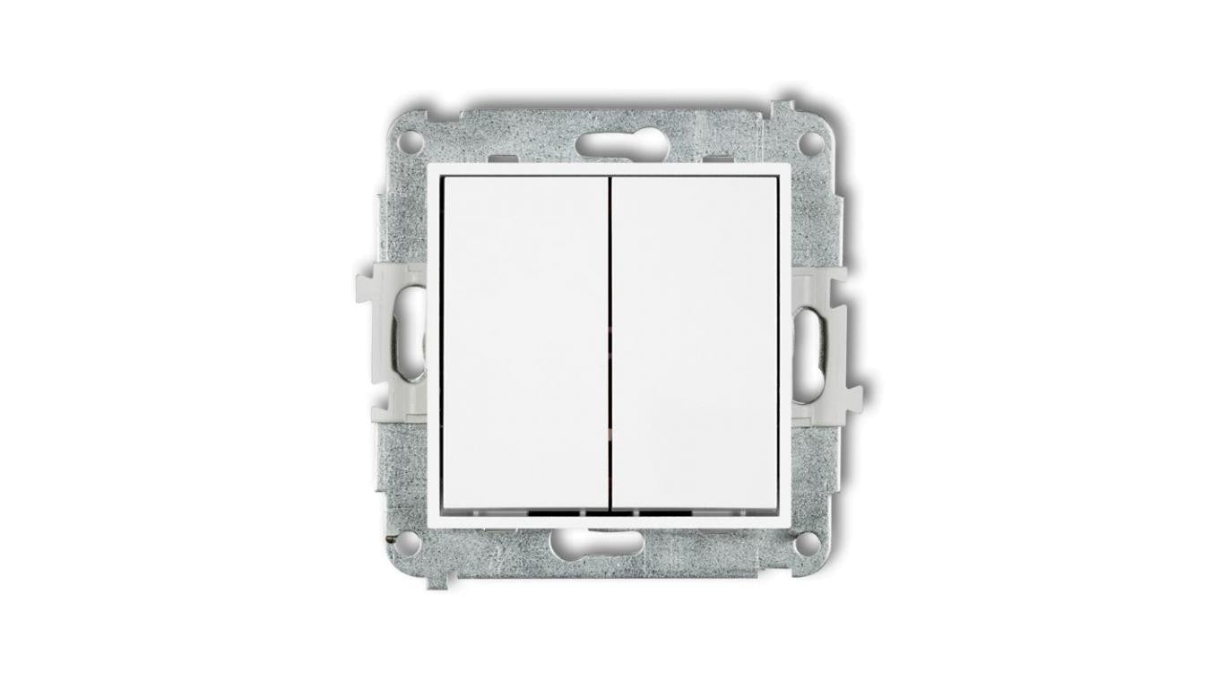 MINI Mechanizm łącznika zwiernego, świecznikowego (dwa klawisze bez piktogramów, wspólne zasilanie) biały mat 25MWP-44.1