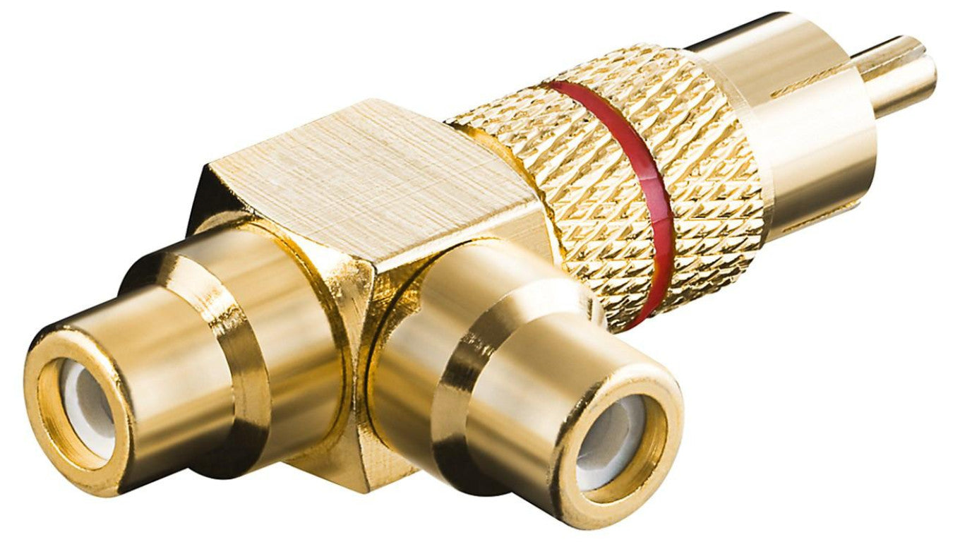 Adapter cinch typu Y wtyk na 2 x gniazdo wersja złota Czerwony - Wersja kolorystyczna Czerwony