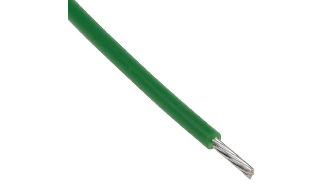 Przewód do urządzeń PTFE PTFE Zielony, 100m 0,22 mm² 7/0,2 mm, 600 V, -75 → +200C, Ø 1.2mm, RS PRO BS3G210