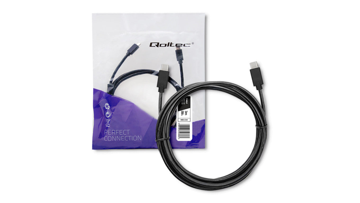 Qoltec Kabel USB 2.0 typ C męski USB 2.0 typ C męski 3m Czarny