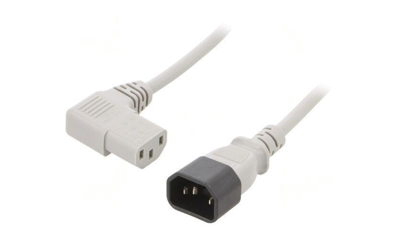 Kabel: 3x1mm2, IEC C13 żeński kątowy prawy,IEC C14 męski LT-602+511R H05VV-F 3X1.0 GRAY 1M