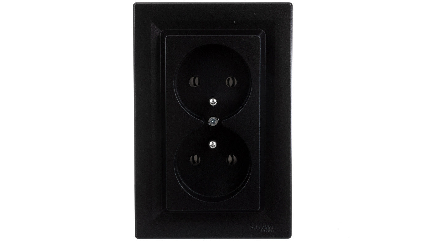 Gniazdo 2x2P+PE Asfora antracyt z ramką EPH9800271