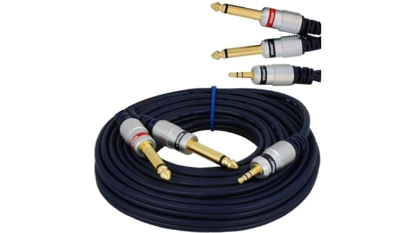 VITALCO MK71 Kabel Audio mini Jack 3,5mm Stereo (wtyk) / 2x Jack 6,3mm Mono (wtyk) 1,5m