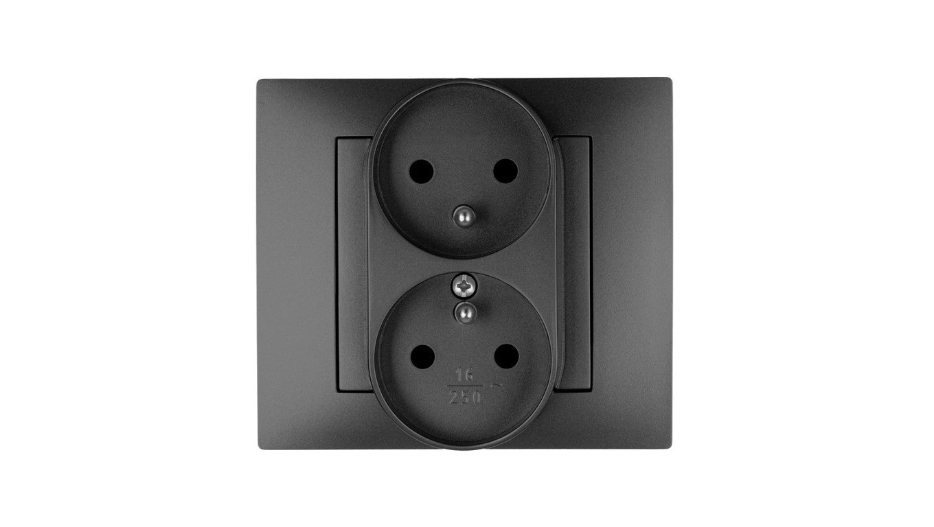 Vestra Gniazdo podwójne 2x2P+Z modułowe bez ramki podtynkowe IP20 czarny 3843-19