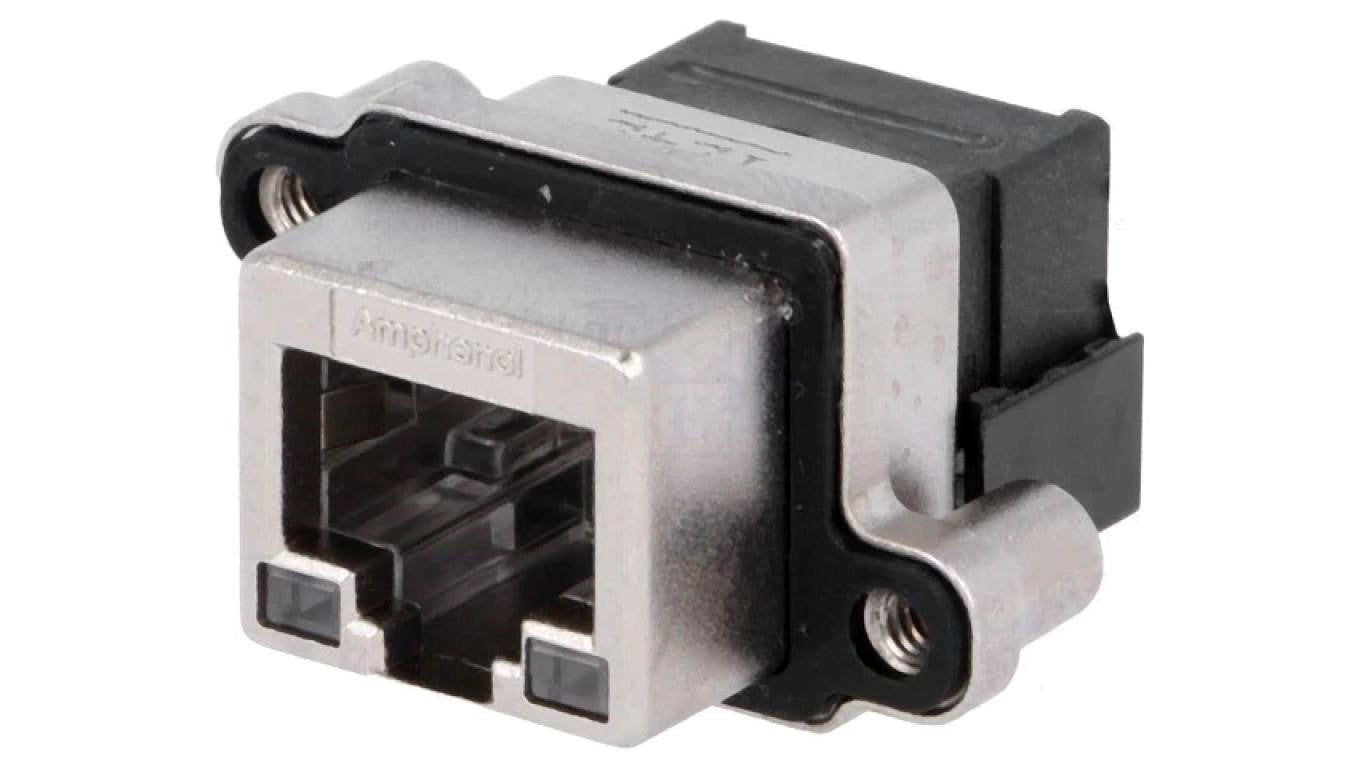 Gniazdo RJ45 z diodą LED UL94V-0 IP67 na panel THT UNC 4-40 MRJ-5381-01