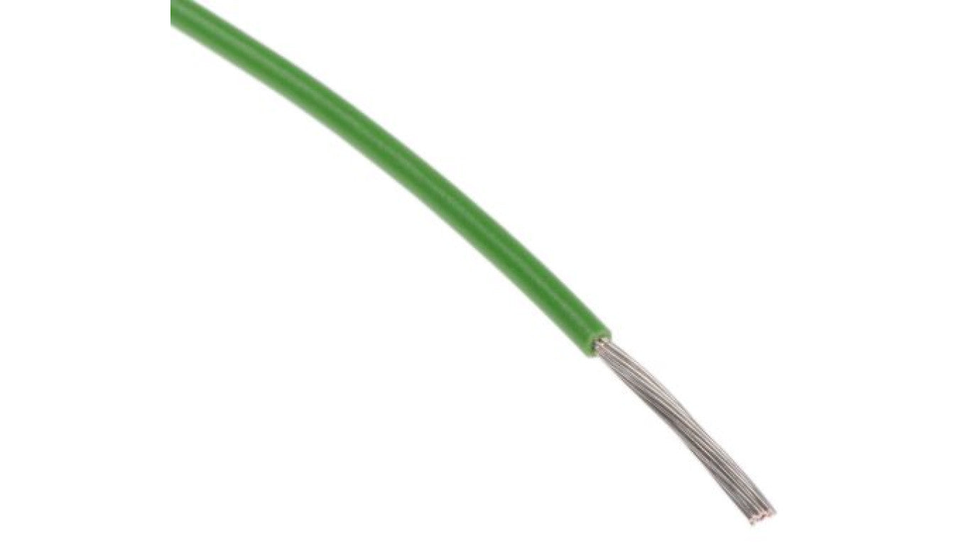 Przewód do urządzeń PTFE PTFE Zielony, 100m 0,08 mm² 7/0,12 mm, 300 V, -75 → +200C, Ø 0.71mm, RS PRO BS3G210
