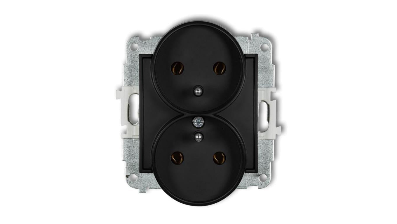 ICON Mechanizm gniazda podwójnego do ramki z uziemieniem 2x(2P+Z) (bez przesłon torów prądowych) czarny mat 12IGPR-2z