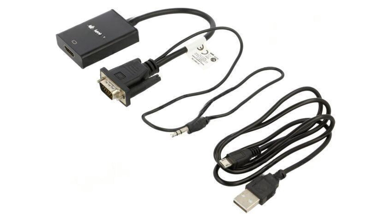 Adapter HDMI gniazdo,Jack 3,5mm 3-PIN wtyk VGA wtyk 0,2m ABS AD-0021-BK