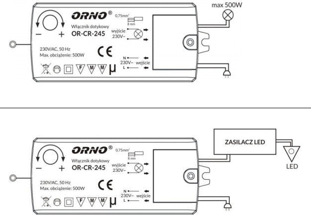 WŁĄCZNIK-WYŁĄCZNIK DOTYKOWY ORNO OR-CR-245 INDUKCJA DO LED