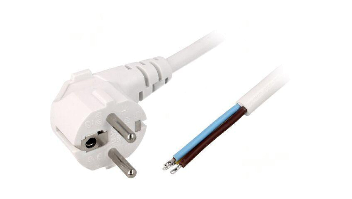Kabel: 3x1,5mm2, CEE 7/7 (E/F) wtyk kątowy, 1,8m LT322 H05VV-F 3X1.5 1.8M WHT