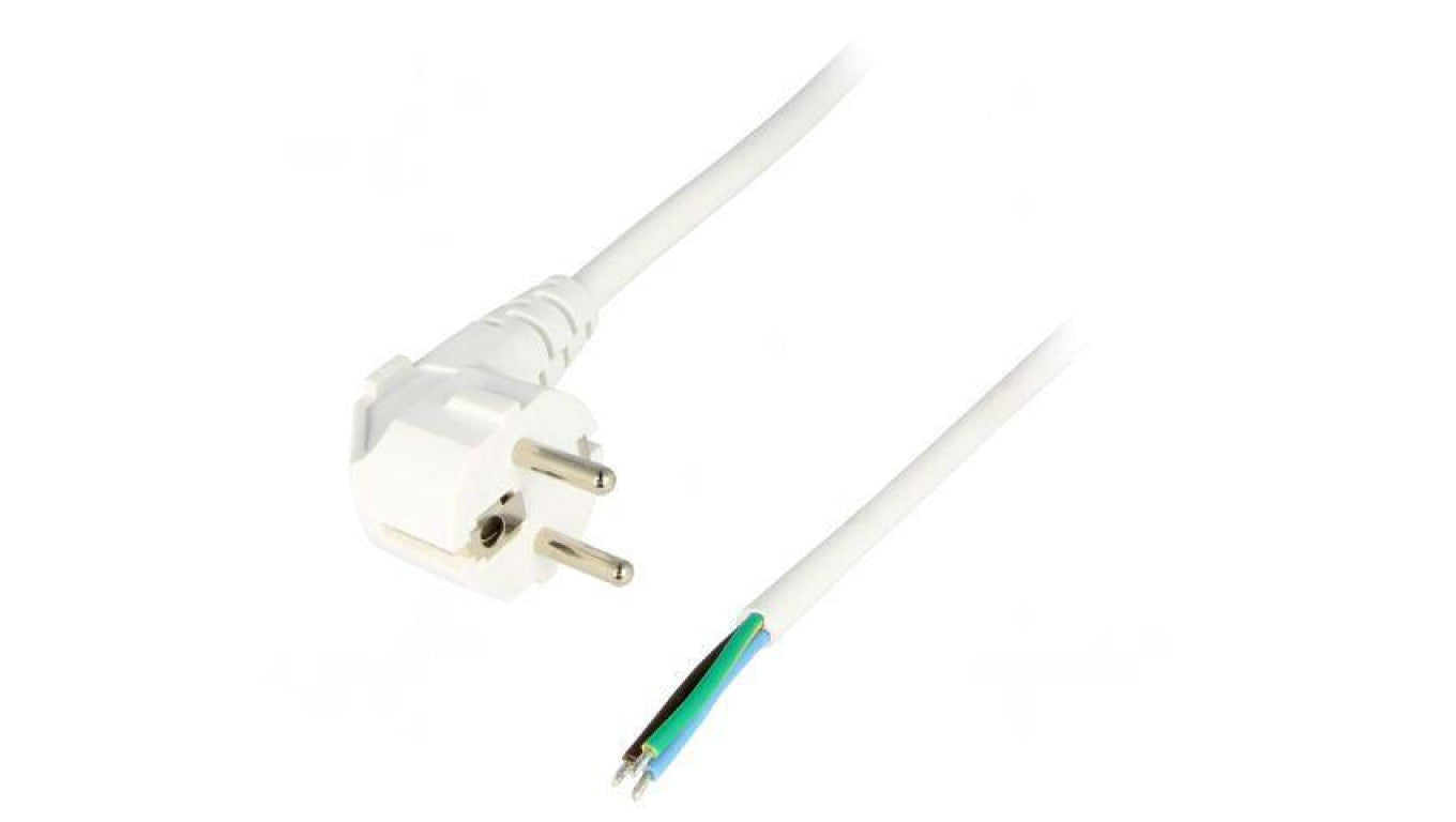 Kabel: 3x1mm2, CEE 7/7 (E/F) wtyk kątowy, 2,5m LT322 H05VV-F 3X1.0 2.5M WHT