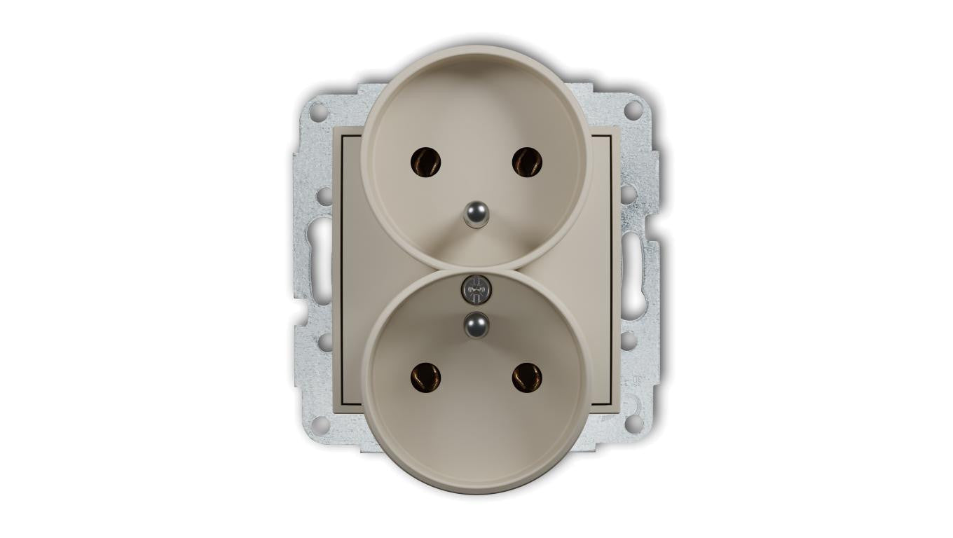 MINI Mechanizm gniazda podwójnego do ramki z uziemieniem 2x(2P+Z) (bez przesłon torów prądowych) taupe 60MGPR-2z