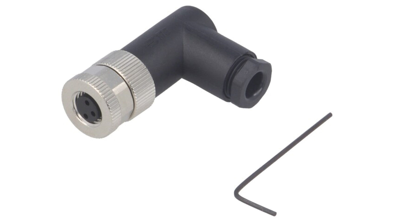 Złącze okrągłe M8 żeńskie kątowe nieekranowane na zacisk 3-PIN 60V T4012008031-000