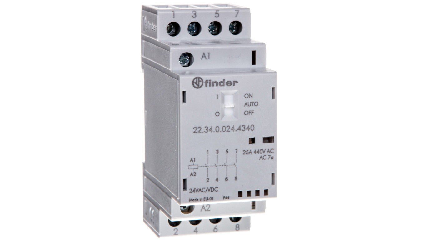 Stycznik modułowy 4Z 25A 24V AC/DC funkcja Auto-On-Off, wskaźnik zadziałania + LED, 35mm 22.34.0.024.4340
