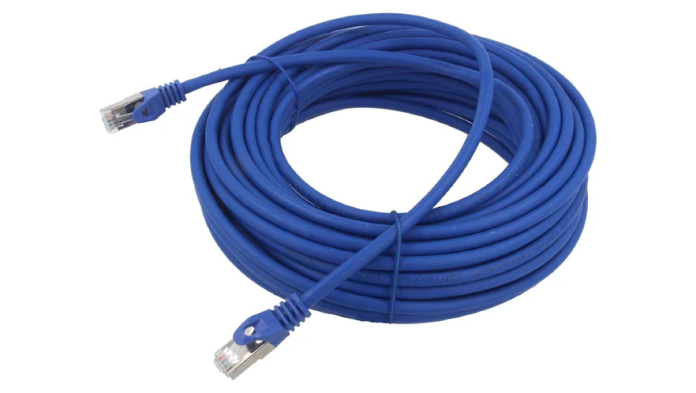 Patch cord S/FTP 6a drut Cu LSZH niebieski 15m 27AWG PP6A-LSZHCU-B-15M