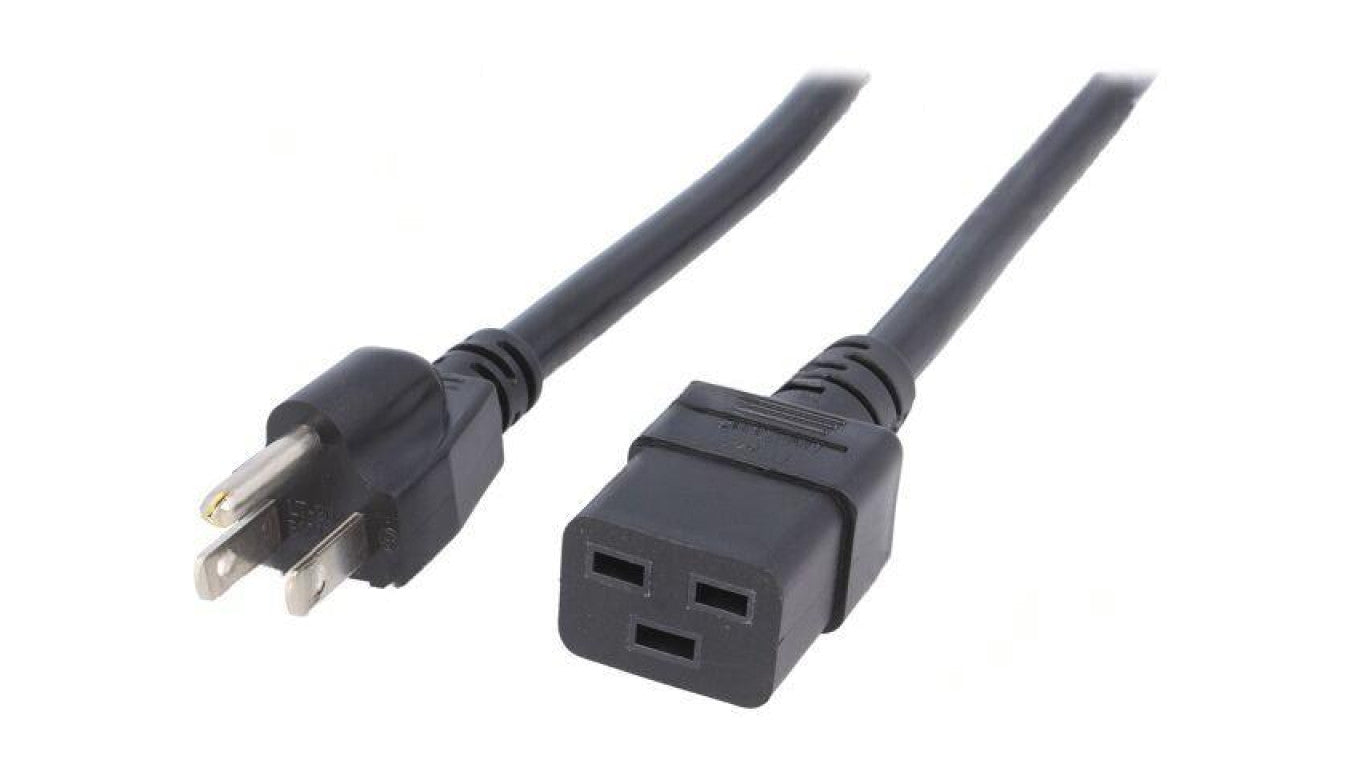 Kabel: 3x14AWG, IEC C19 żeński,NEMA 5-15 (B) wtyk, 1m, 15A LT-202+549 SJT 14/3 60C BLK 1M