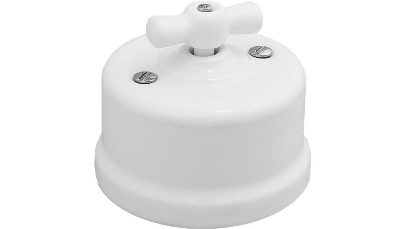 Łącznik do sterowania roletami obrotowy natynkowy Retro ceramic 10A-250V~, biały