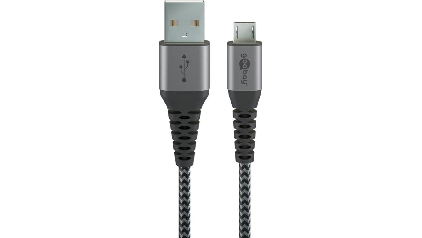 Kabel tekstylny Micro USB na USB-A z metalowymi wtyczkami ( szary / srebrny) 0,5 m - Długość kabla 0.5 m