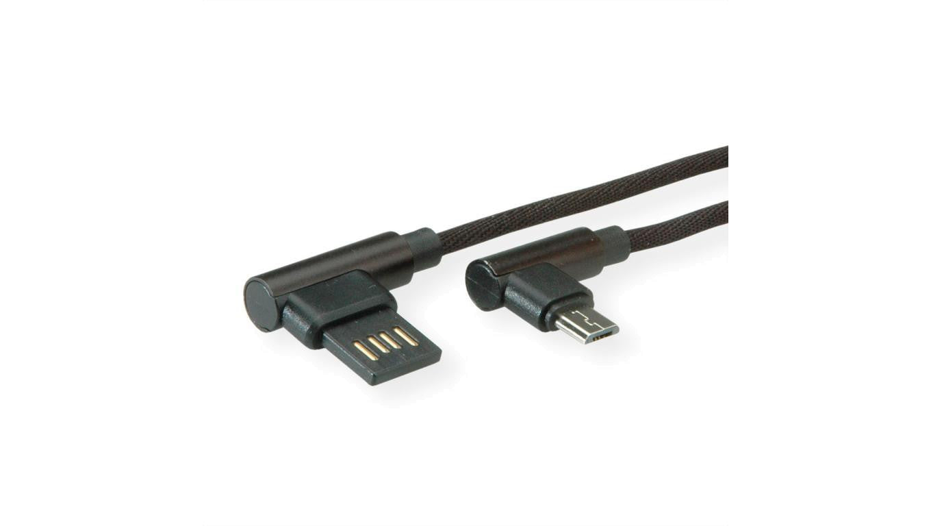 Kabel ROLINE USB 2.0, męski odwracalny A - męski Micro B (kąt 90), czarny, 0,8 m