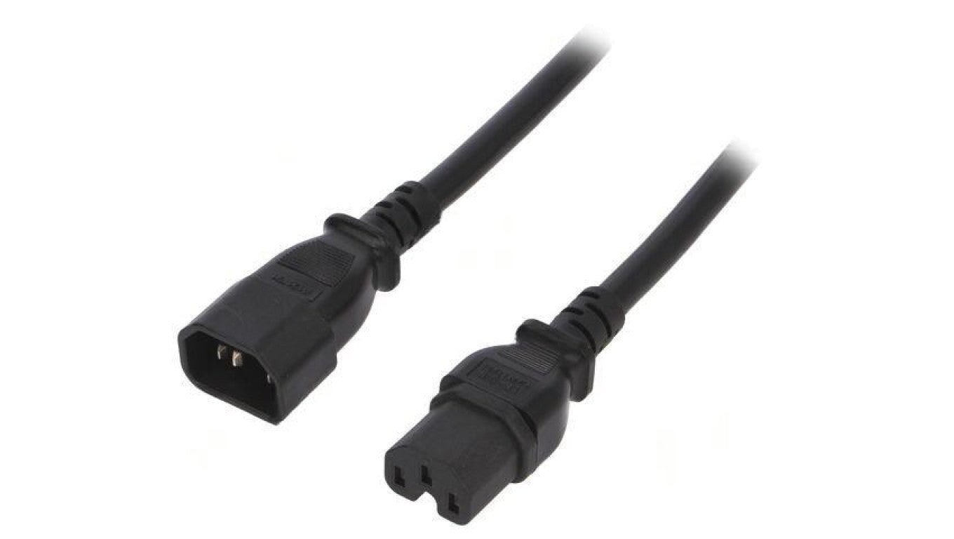 Kabel: 3x14AWG, IEC C14 męski,IEC C15 żeński, 5m, 15A LT-602+545 SJT 14/3 105C BLK 5M