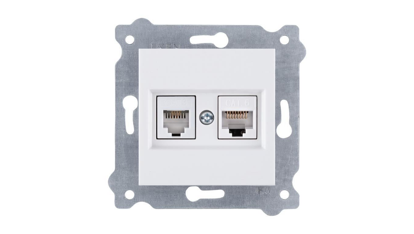 Gniazdo komputerowe kat.6 + gniazdo telefoniczne ( Kat. 6, Kat. 3, RJ45, RJ11 ) Biały 256/01