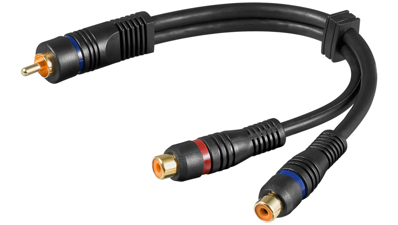 Kabel przejściowy audio typu Y, 1 x wtyk cinch stereo na 1 x gniazdo cinch, miedź beztlenowa, podwójnie ekranowany - Długość kab