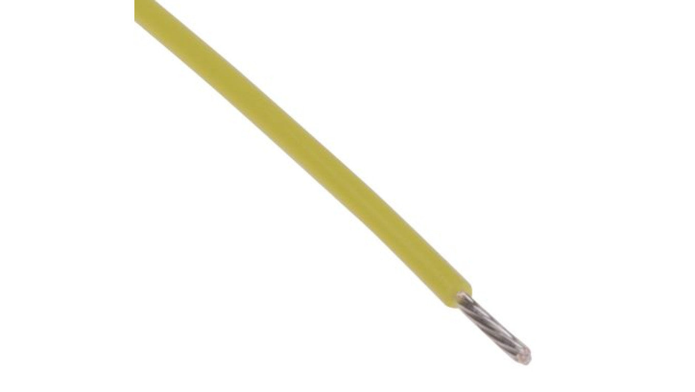 Przewód do urządzeń PTFE PTFE Żółty, 100m 0,08 mm² 7/0,12 mm, 300 V, -75 → +200C, Ø 0.71mm, RS PRO BS3G210