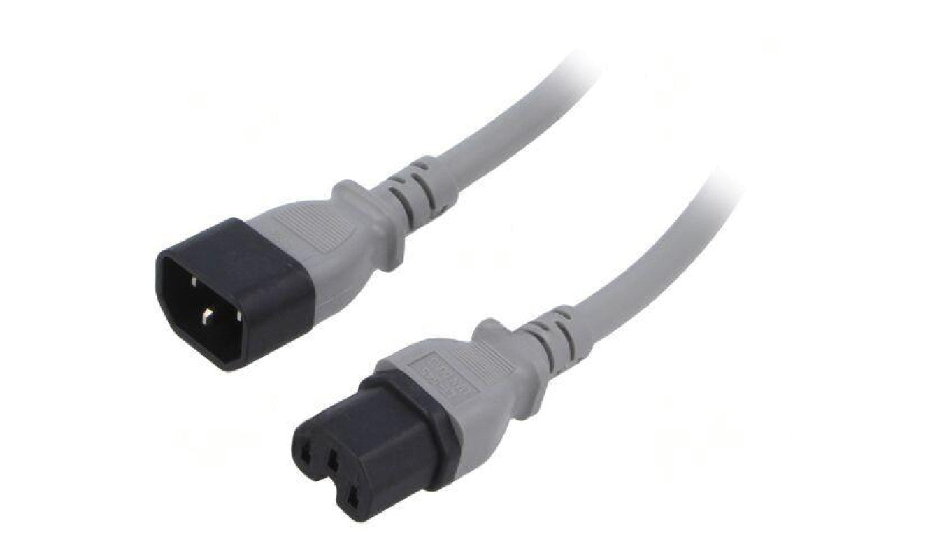 Kabel: 3x14AWG, IEC C14 męski,IEC C15 żeński, 5m, 15A LT-602+545 SJT 14/3 105C GRY 5M