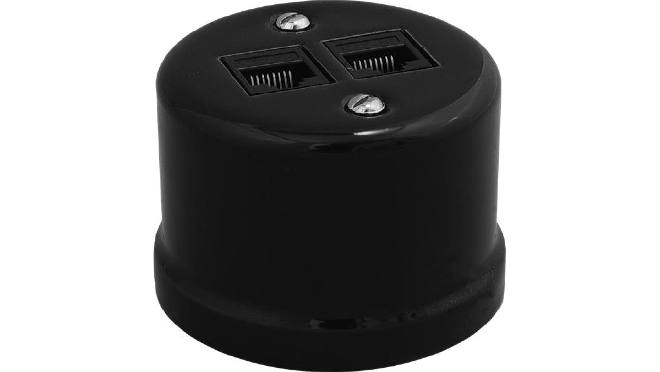 Gniazdo LAN natynkowe 2xRJ45 kat.5e Retro ceramic, czarne