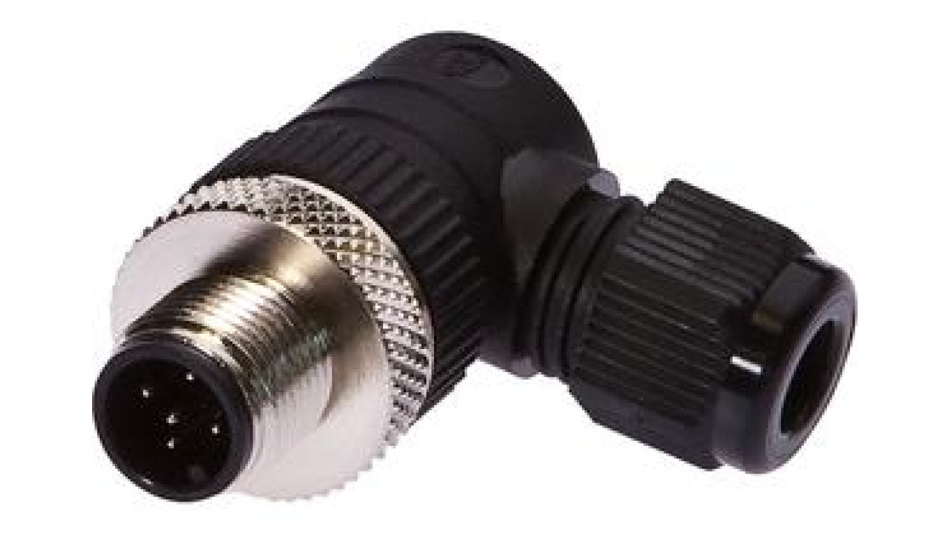 Gniazdo kablowe kątowe połączenie lutowane fi3-6,5mm 4A 240V -25-90stC M12 męskie 5-PIN IP67 VK003027