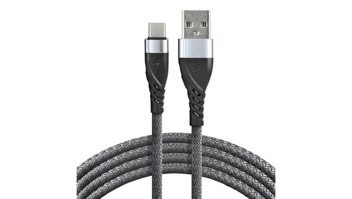 Kabel przewód pleciony USB - USB-C / Typ-C everActive CBB-2CG 200cm z obsługą szybkiego ładowania do 3A szary