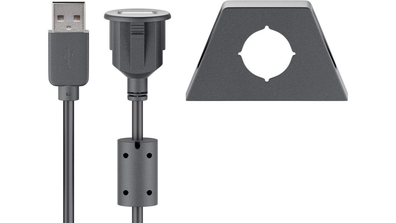 Przedłużacz USB 2.0 Hi-Speed z uchwytem montażowym, czarny - Długość kabla 1.2 m