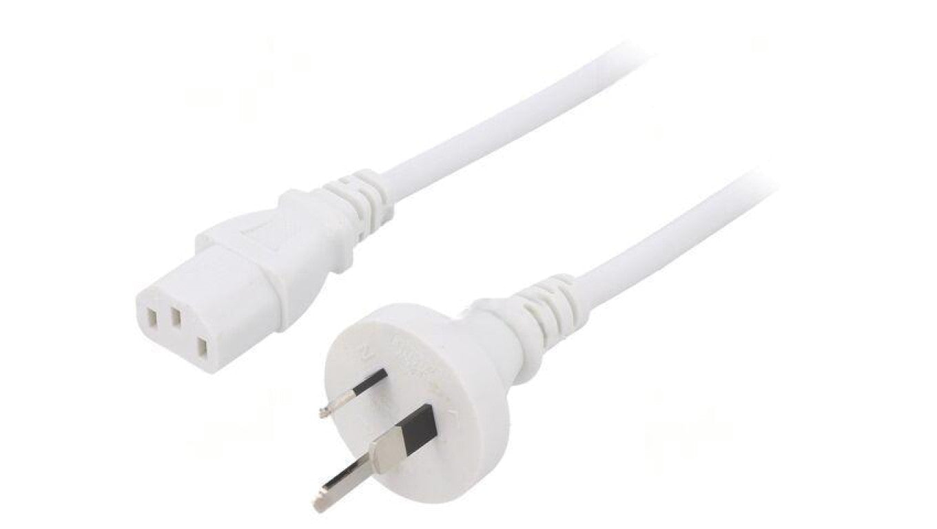 Kabel: 3x1mm2, AS/NZS 3112 (I) wtyk,IEC C13 żeński, 1m, 10A LT-423+501 H05VV-F 3X1.0 WHT 1M