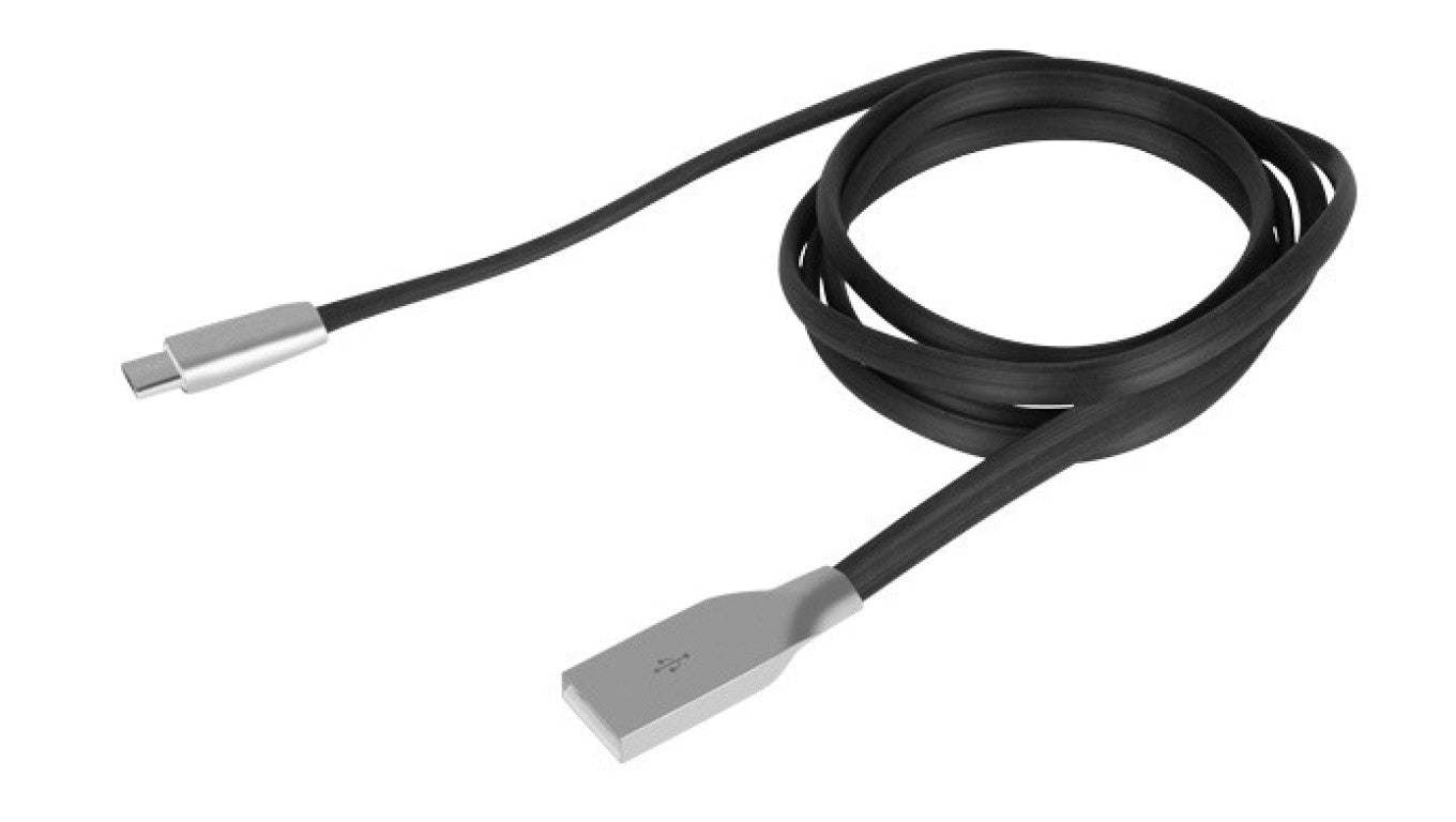 Kabel USB 2.0 A / micro-B (wtyk / wtyk) płaski czarny 1m