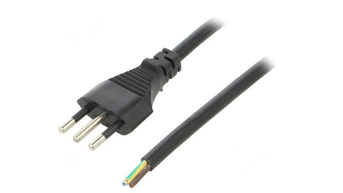 Kabel: 3x0,75mm2, CEI 23-50 (L) wtyk, 1,8m LT-319 3X0.75 BLK 1.8M END CUT