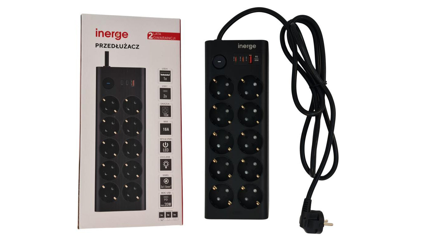 Przedłużacz INERGE 10-gniazdowy 3m ECS-1031PD-03-B