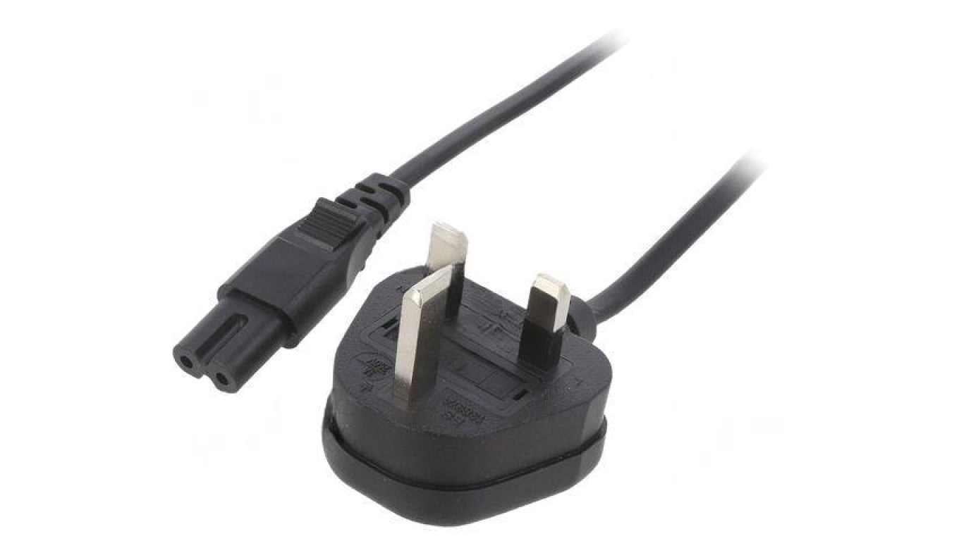Kabel: 2x0,75mm2, BS 1363 (G) wtyk,IEC C7 żeński, 1m LT-318(3A)+503 2X0.75 BLK 1M