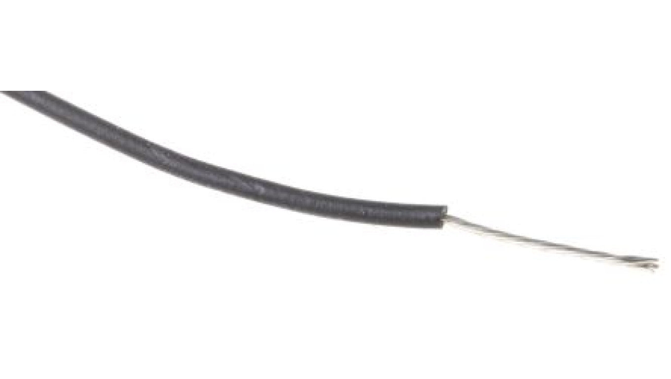 Przewód jednożyłowy linkowy, Przewód instalacyjny, 0,2 mm², 11/0,16 mm, 24 AWG, XLPE, 300 V, Czarny, dł. 100m, RS PRO
