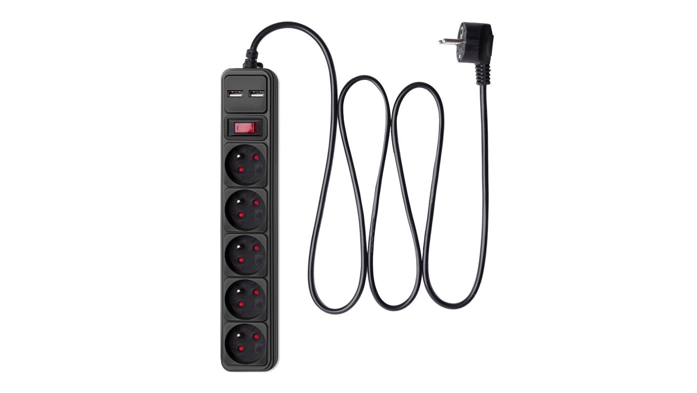 Listwa przeciwprzepięciowa Akyga AK-SP-05U 5 gniazd CEE 7/5 (Typ E) 2x USB-A 1.8 m