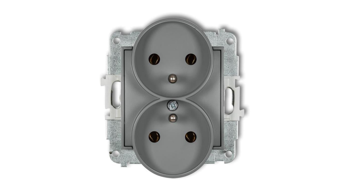 ICON Mechanizm gniazda podwójnego do ramki z uziemieniem 2x(2P+Z) (bez przesłon torów prądowych) szary mat 27IGPR-2z