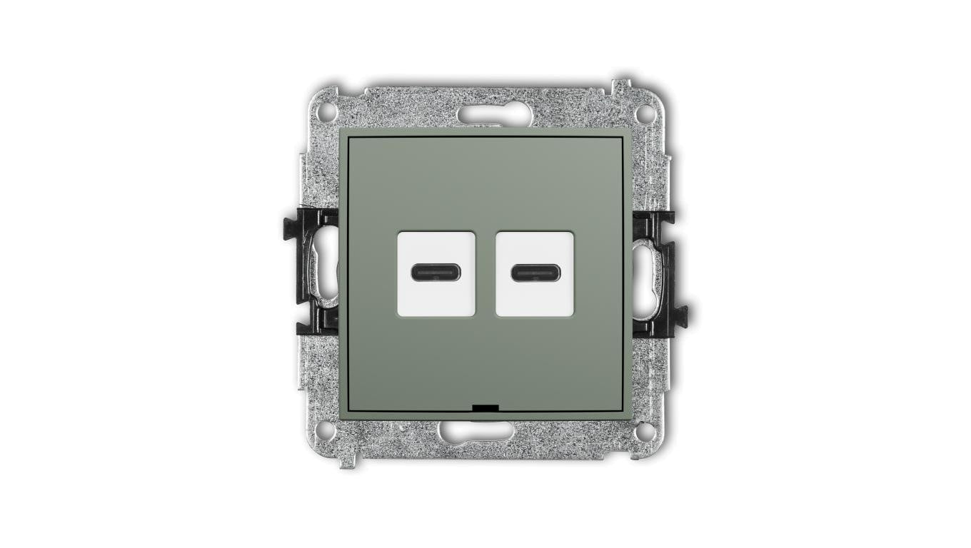 MINI Mechanizm ładowarki USB podwójnej 2xUSB C, 20W max., bez pola opisowego szałwiowy 61MCUSBBO-7