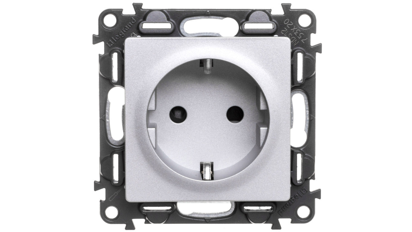 VALENA LIFE Gniazdo podwójne z/u 2P+Z SCHUKO z przesłonami aluminium 753320