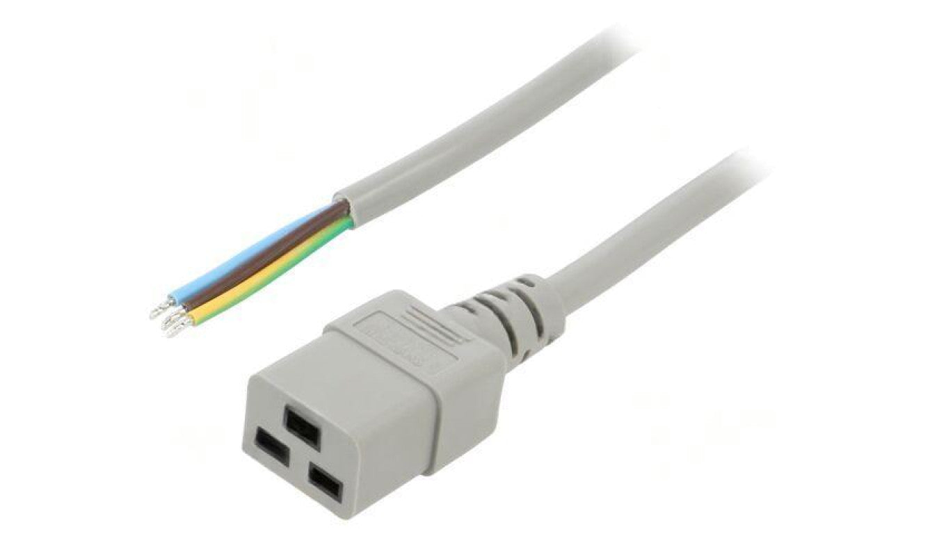 Kabel: 3x1,5mm2, IEC C19 żeński, Dł: 2m, 16A LT-549 H05VV-F 3X1.5 GRY 2M END ROJ