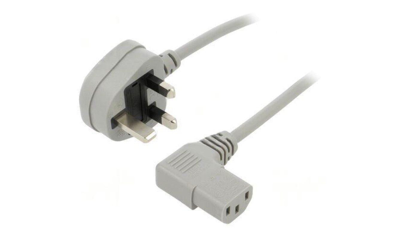 Kabel: 3x0,75mm2, BS 1363 (G) wtyk,IEC C13 żeński kątowy prawy LT-318(3A) +511R H05VV-F GRY 1.8M