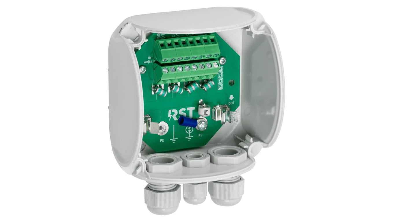 Ochronnik przeciwprzepięciowy RST BOX GDT do sieci LAN i kamer IP w obudowie zew. IP65 600 060